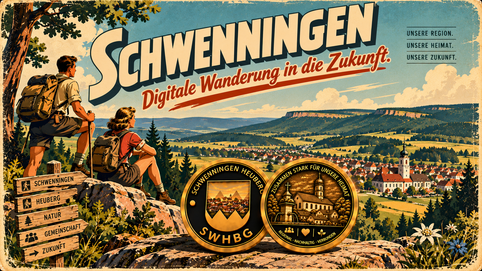 Wandern in die Zukunft – 30er-Tourismusplakat
